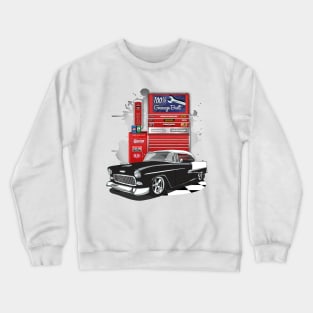 1955 Black and White Chevy Bel Air Garage Built Print Crewneck Sweatshirt